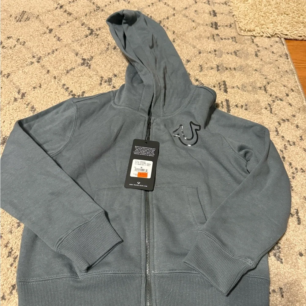 True Religion boys Gray Zip-Up Hoodie with Logo - Picture 1 of 1